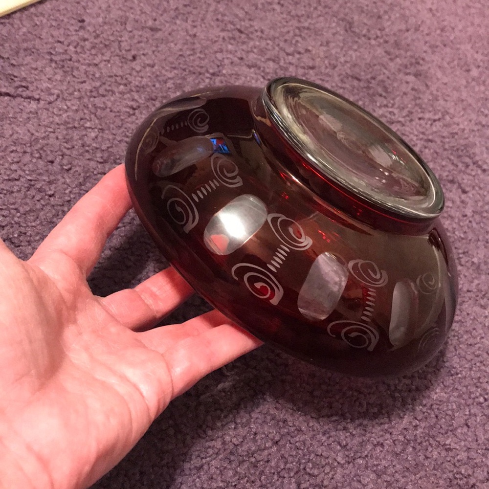 Vintage ruby crystal candy trinket dish etched - Picture 7 of 12
